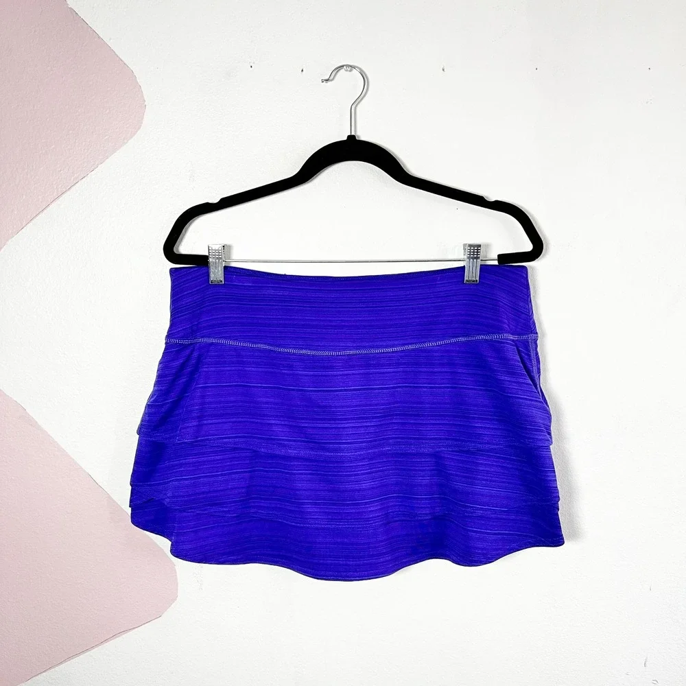 Athleta Swagger Skort Sz Large Tennis Skirt Purple Ruffle Sporty Athletic - Picture 2 of 9